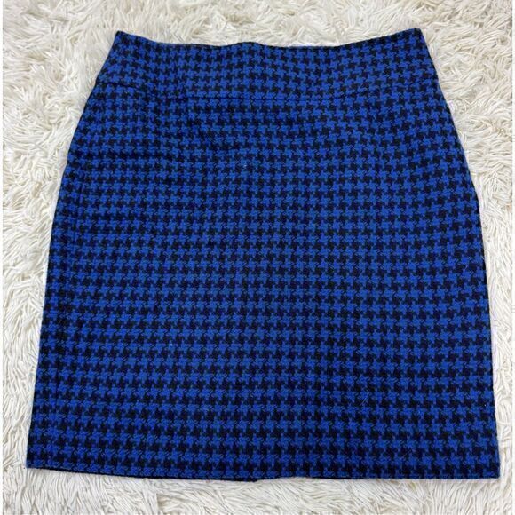 EUC Adorable blue & black checkered houndstooth wool blend pencil skirt by Ann T - Picture 1 of 6